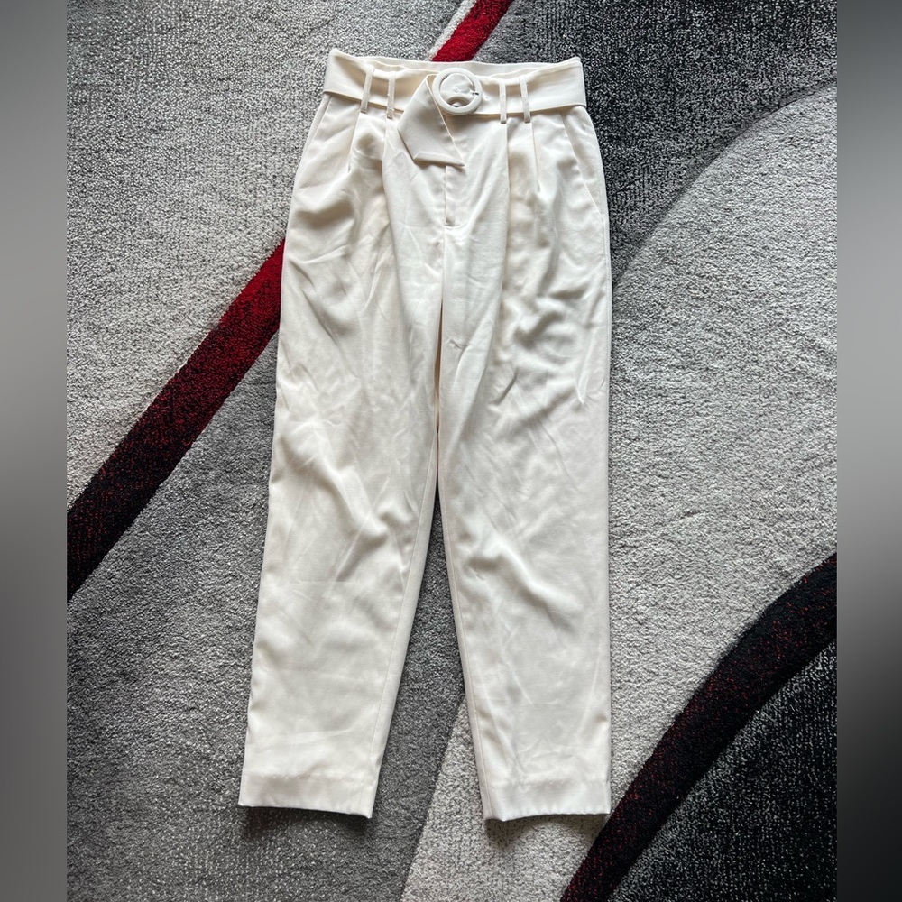 ANTONIO MELANI Cream High-Waist Belted Tapered Pants